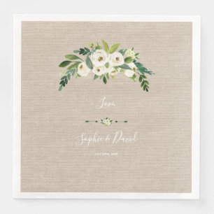 Moderne Witte Bloemen Burlap Handschrift Huwelijk Servet