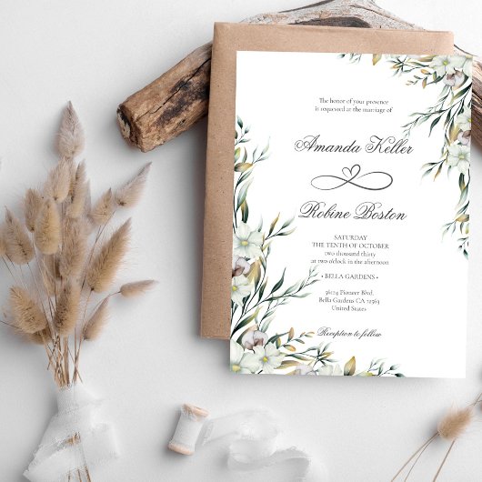 Moderne Witte Bloemen Eucalyptus Huwelijksuitnodig Kaart