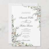 Moderne Witte Bloemen Eucalyptus Huwelijksuitnodig Kaart (Voorkant)