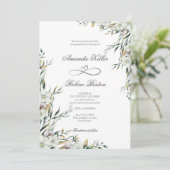 Moderne Witte Bloemen Eucalyptus Huwelijksuitnodig Kaart (Staand voorkant)