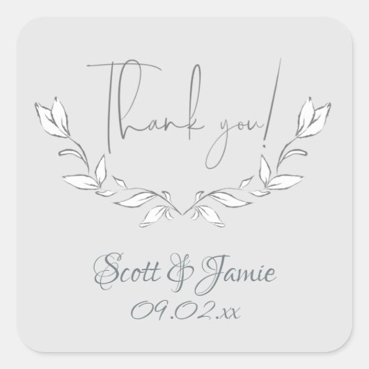 Moderne witte bloemen op grijs vierkante sticker (Voorkant)