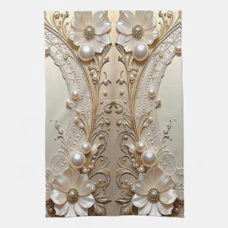 Moderne Witte Bloemen Parels Keukenhanddoek