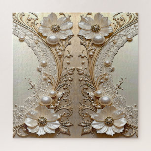 Moderne Witte Bloemen Parels Legpuzzel