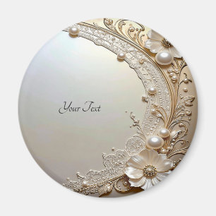 Moderne Witte Bloemen Parels Magneet