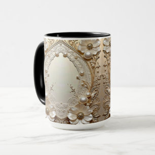 Moderne Witte Bloemen Parels Parels Mok