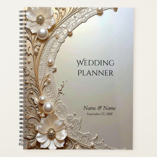 Moderne Witte Bloemen Parels Planner (Voorkant)
