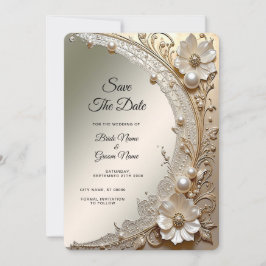 Moderne Witte Bloemen Parels Save the Date