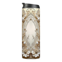 Moderne Witte Bloemen Parels Thermische Tumbler