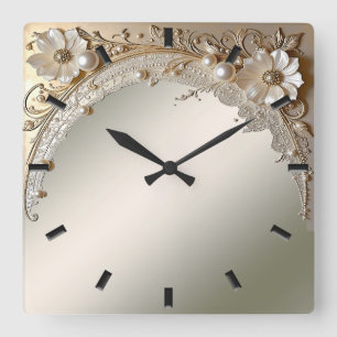 Moderne Witte Bloemen Parels Wandklok Vierkante Klok