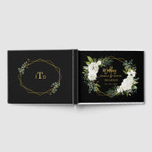 Moderne Witte Bloemen Zwart Goud Lijst Bruiloft Gastenboek (Volledig)