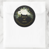 Moderne Witte Bloemen Zwart Goud Lijst Bruiloft Ronde Sticker (Tas)