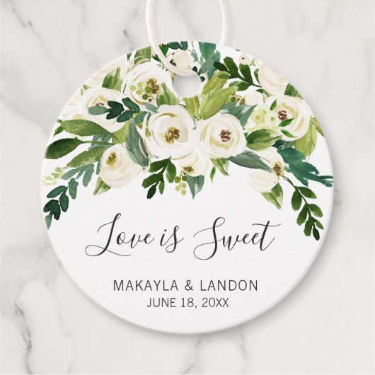 Moderne witte bloemenelegante bruiloft bedankjes labels (Voorkant)