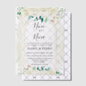 Moderne witte bloementuin Spaans geslacht onthulle Vellum Uitnodigingen (Offset (Uitnodiging))
