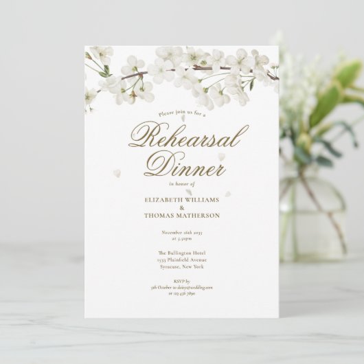 Moderne witte bloesem bloemencursus diner kaart (Staand voorkant)