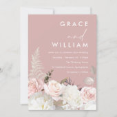 Moderne Witte & Blush Tuin Bloemen Bruiloft Kaart (Voorkant)