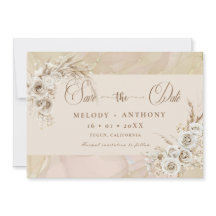 Moderne Witte Boho Bloemachtige Trouwkaart 'Save T