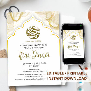 Moderne witte boog Ramadan Iftar diner uitnodiging