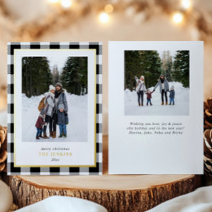 Moderne Witte Buffel speelde twee kerstfoto's Folie Feestdagenkaart