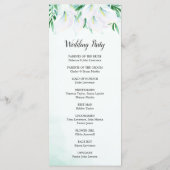 Moderne witte Calla Lily Floral bruiloft ceremonie Programma (Achterkant)