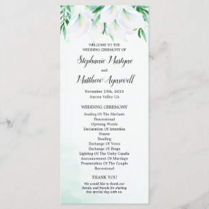 Moderne witte Calla Lily Floral bruiloft ceremonie Programma