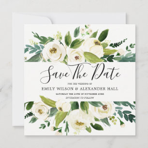 Moderne Witte Crème Champagne Bloemige Trouw Save The Date