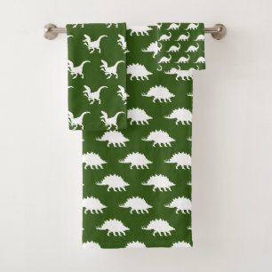 Moderne witte dinosaurussen en donkergroen bad handdoek