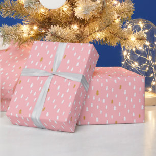 Moderne witte, eenvoudige bomen Roze kerstmis Cadeaupapier