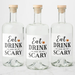 Moderne Witte Eet, Drink en Wees Bang Pompoen Likeurfles Etiket