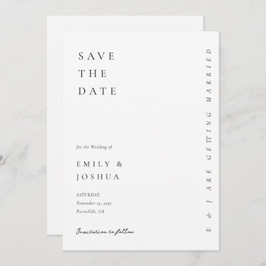 Moderne witte elegante bruiloft save the date (Voorkant / Achterkant)