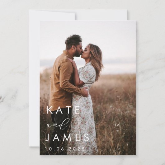 Moderne Witte Elegante Foto Huwelijk Save The Date (Voorkant)