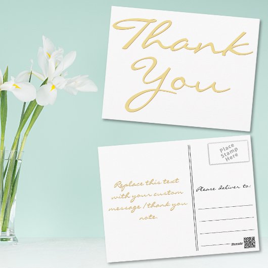 Moderne Witte Elegante Nep Gouden Script Bedankt Briefkaart