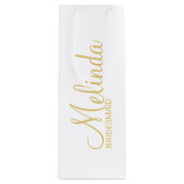 Moderne witte en goudbridesmaïden wijn cadeautas (Voorkant)