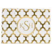 Moderne witte en gouden Ikat Quatrefoil Patroon Groot Cadeauzakje (Achterkant)