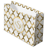 Moderne witte en gouden Ikat Quatrefoil Patroon Groot Cadeauzakje (Voorkant Gekanteld)
