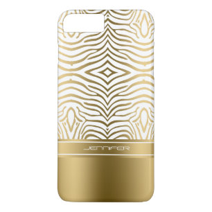 Moderne witte en gouden zebrastrepen 	iPhone 8 plus / 7 plus hoesje