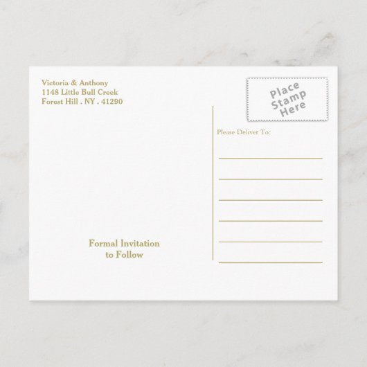 Moderne witte en goudkleurige pols besparen de dat aankondigingskaart (Achterkant)