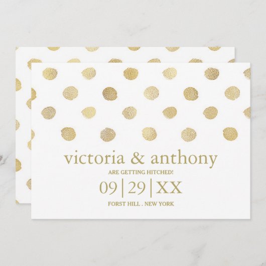 Moderne witte en goudkleurige pols besparen de dat save the date (Voorkant / Achterkant)