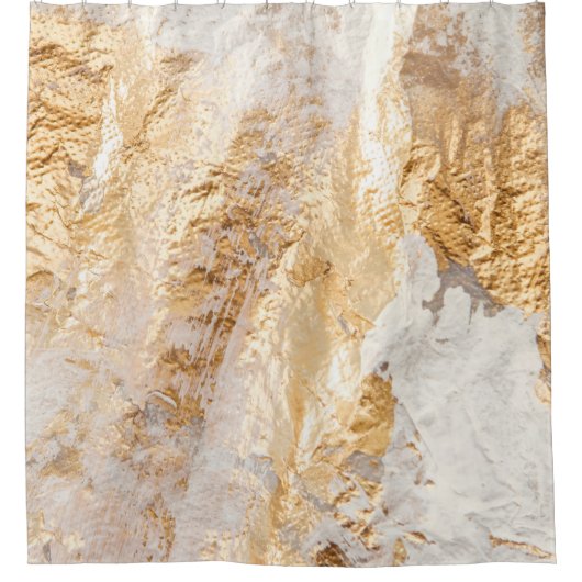 Moderne witte en goudpenseel gekleurde achtergrond douchegordijn (Voorkant)