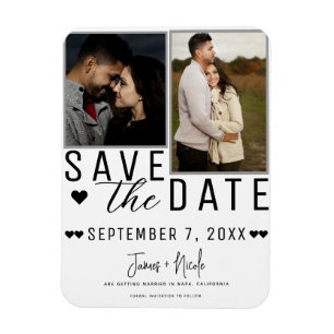 Moderne witte en grijze save the date 2 foto trouw magneet