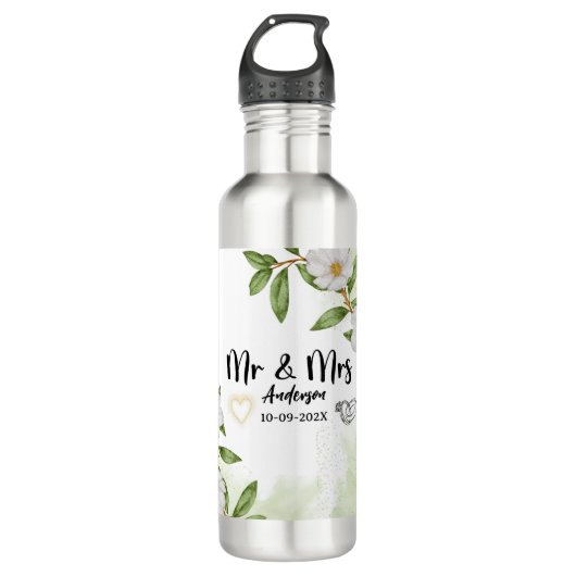 Moderne witte en groene Waterverf Waterfles (Voorkant)