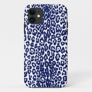 Moderne witte en marineblauwe luipaard iPhone 11 hoesje