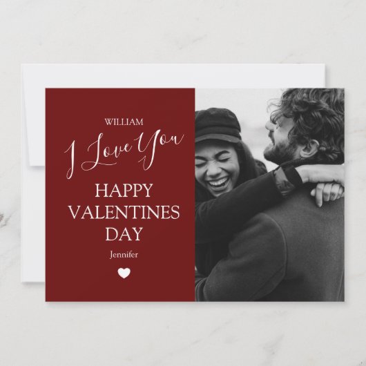 Moderne witte en maroon Foto Valentijnsdag H Feestdagenkaart (Voorkant)
