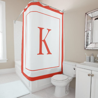 moderne witte en oranje monogram initiaal douchegordijn