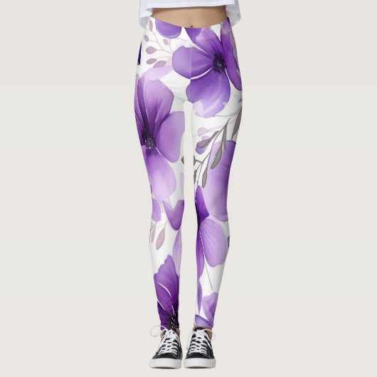 Moderne witte en paarse Leggings (Voorkant)