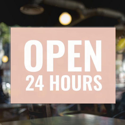Moderne witte en roze Open 24 uur Raamfolie Raamsticker