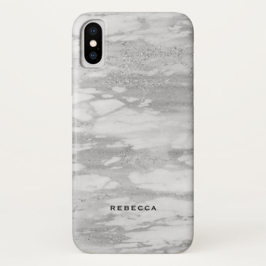 Moderne witte en zilveren faux Glitter Marble Case-Mate iPhone Case (Achterkant)