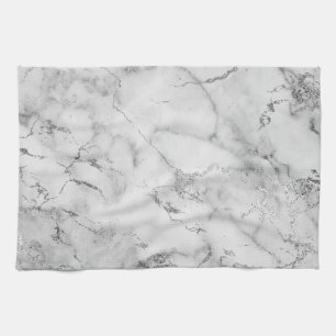 Moderne witte en zilveren glitters marmeren patroo theedoek