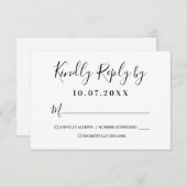 Moderne, witte en zwarte-Script-antwoordkaart RSVP Kaartje (Voorkant / Achterkant)