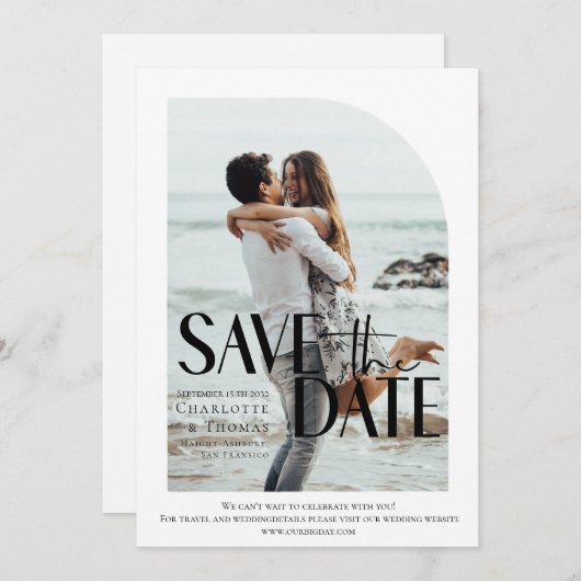 Moderne, witte foto-Save de datum Kaart (Voorkant / Achterkant)
