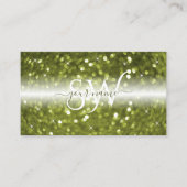 Moderne witte gele groene sparkle Glitter-Initiale Visitekaartje (Voorkant)